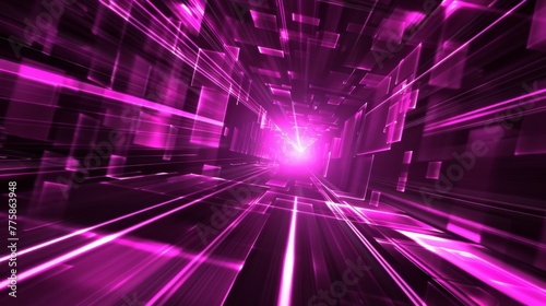 abstract purple pink neon light squares tunnel technology background © fledermausstudio