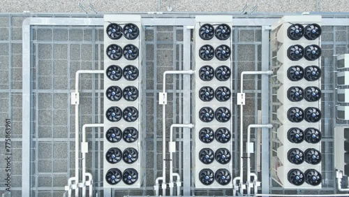 Aerial top down of ventilators on digital data storage center facility