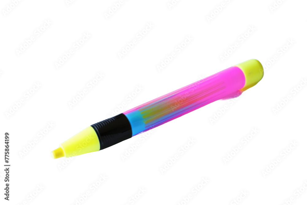 A neon colored pen with a sleek black tip, emitting vibrant hues in a mesmerizing display