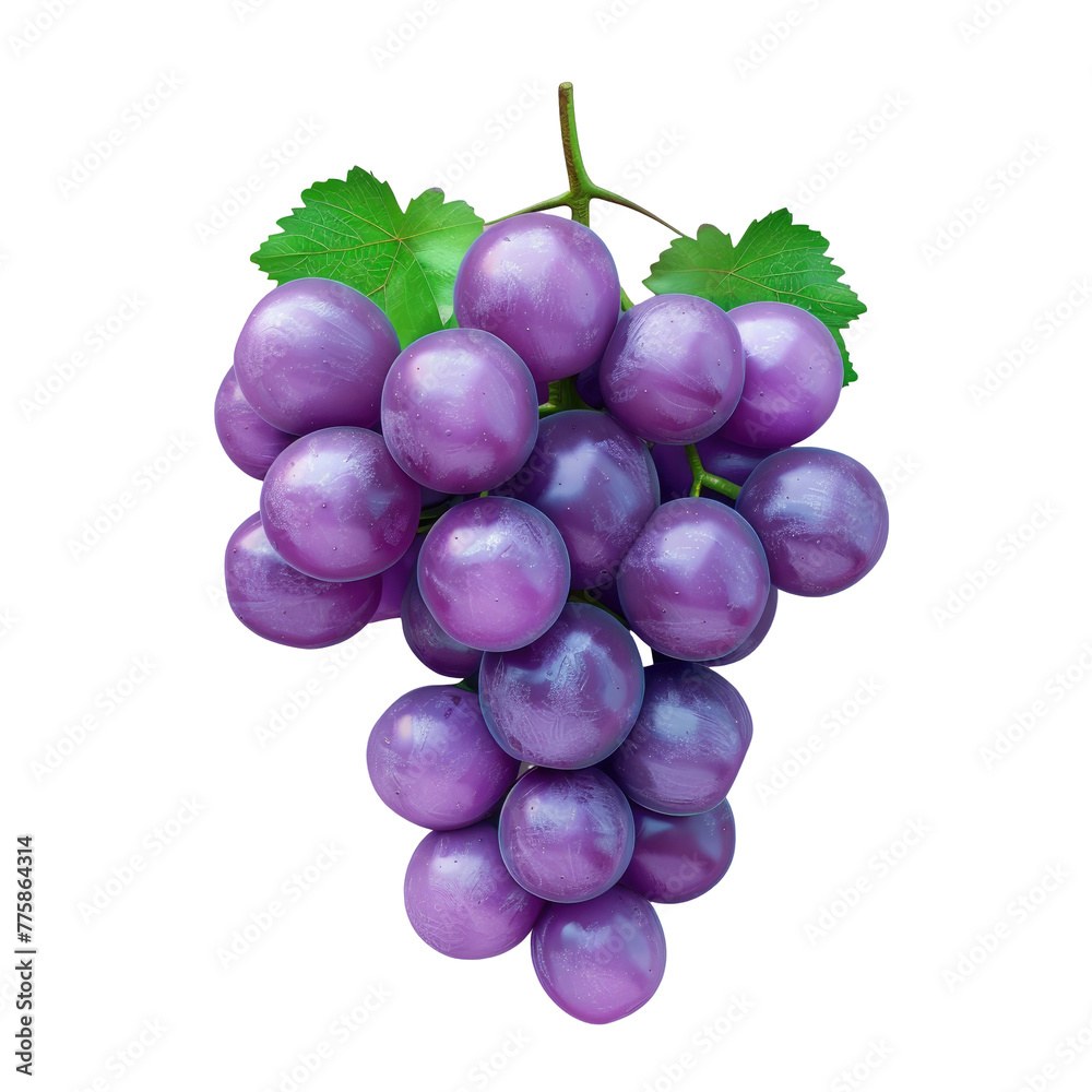 Purple grapes with green leaves on a Transparent Background