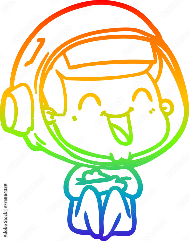 rainbow gradient line drawing of a happy cartoon astronaut