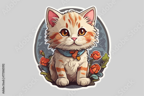 Free Vector Cute cat white border cartoon style stickers  photo