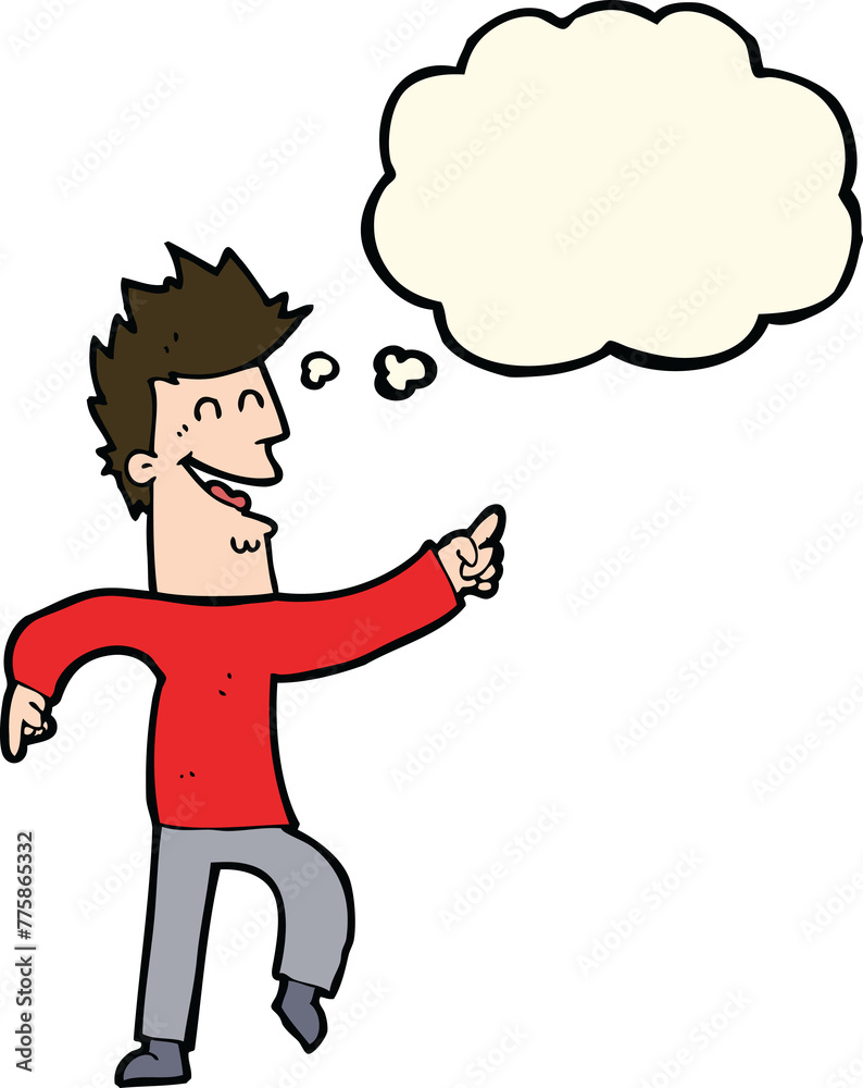 cartoon man pointing and laughing with thought bubble cartoon man pointing and laughing with thought bubble