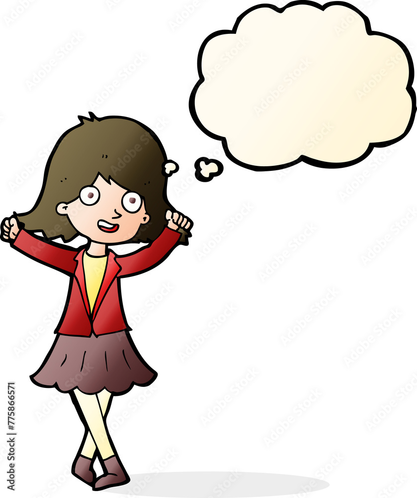 cartoon happy girl with thought bubble cartoon happy girl with thought bubble