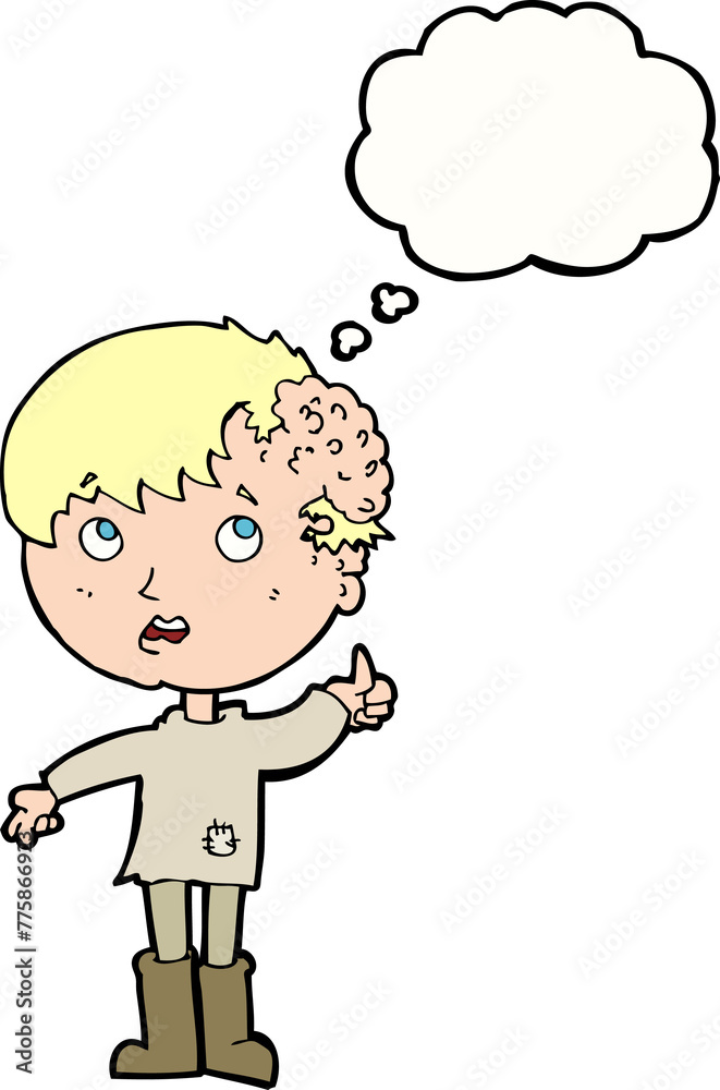 cartoon boy with growth on head with thought bubble cartoon boy with growth on head with thought bubble