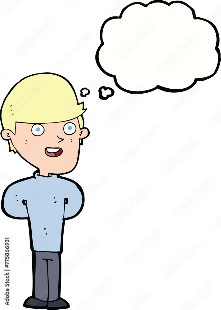 cartoon happy man with thought bubble cartoon happy man with thought bubble