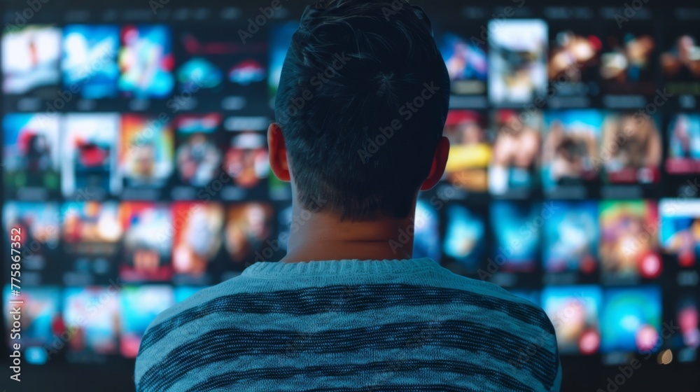 Man Watching Television Screens in Background Man Watching Television Screens in Background
