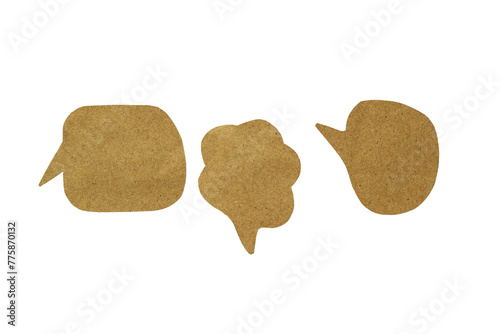 set of speech bubble from  recycled brown paper isolated on white background