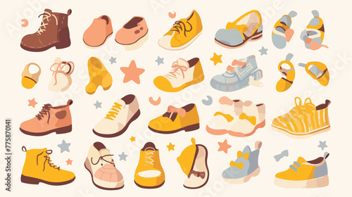 Baby shoes elements in doodle style 2d flat cartoon photo
