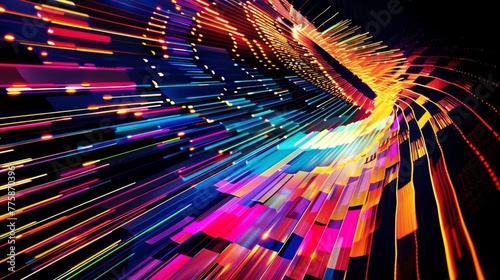 abstract rainbow geometric motion lights on black background