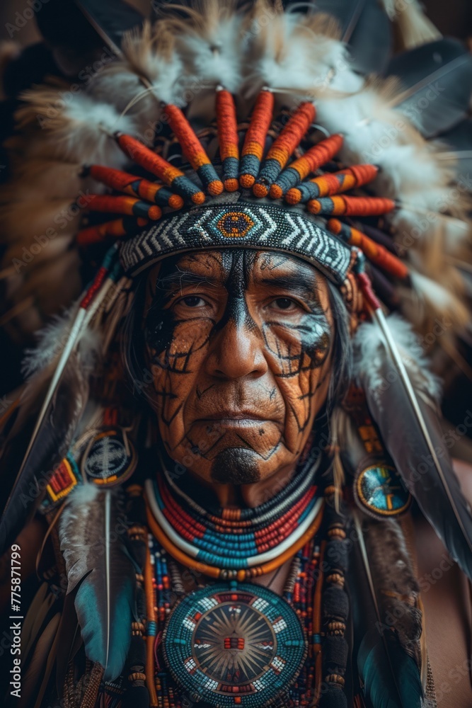 Portrait of a Man in Traditional Native American Attire