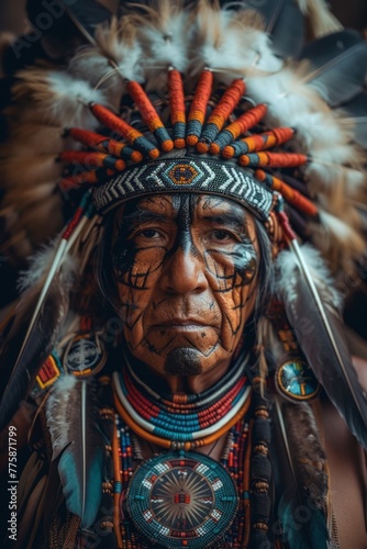 Portrait of a Man in Traditional Native American Attire
