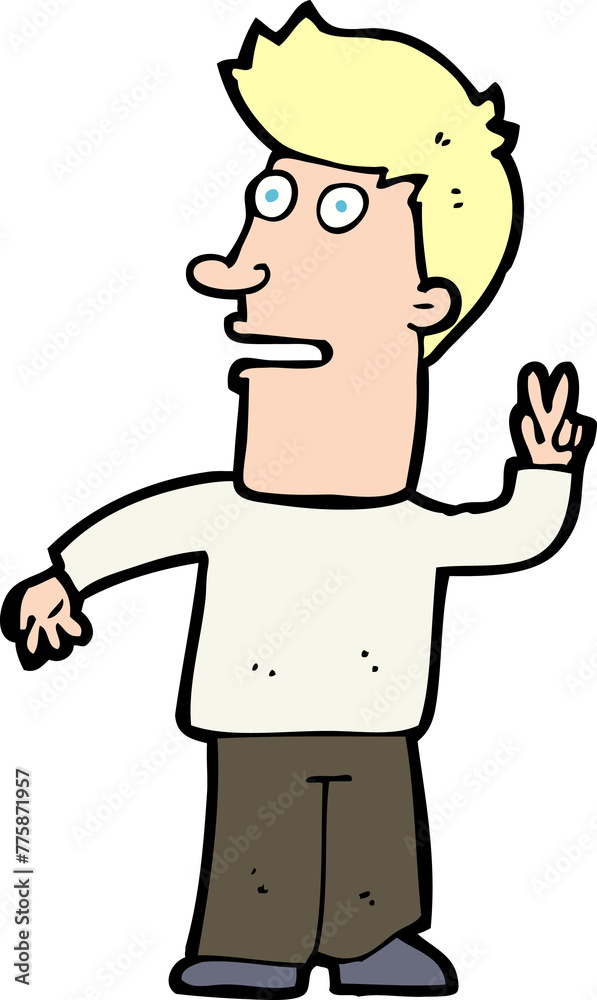 cartoon man making peace sign