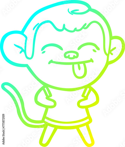 cold gradient line drawing of a funny cartoon monkey
