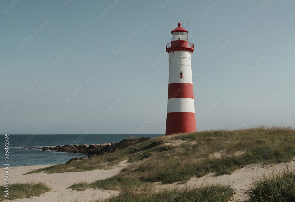 A beautiful light house near the sea in the afternoon