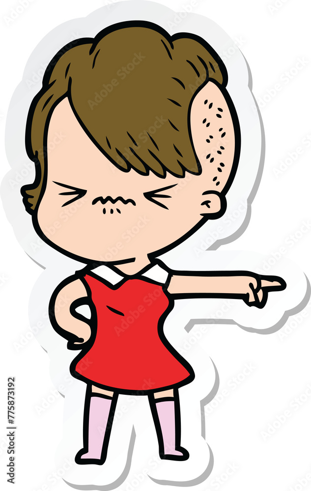 sticker of a cartoon annoyed hipster girl sticker of a cartoon annoyed hipster girl
