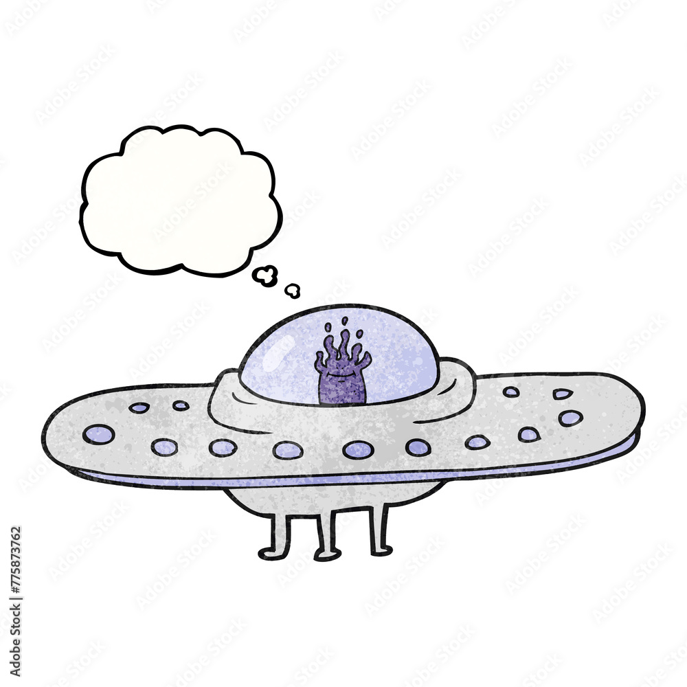 freehand drawn thought bubble textured cartoon flying saucer freehand drawn thought bubble textured cartoon flying saucer
