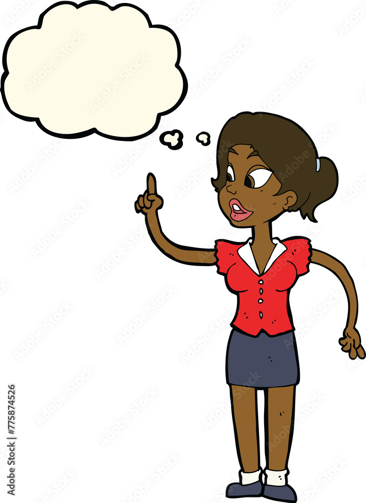 cartoon woman with great idea with thought bubble cartoon woman with great idea with thought bubble