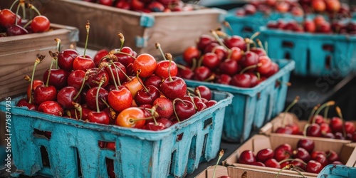 Organic cherries on the market.