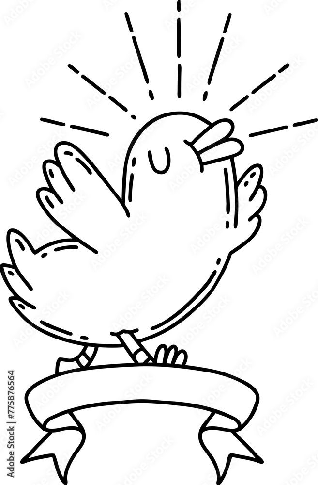 scroll banner with black line work tattoo style happy bird scroll banner with black line work tattoo style happy bird
