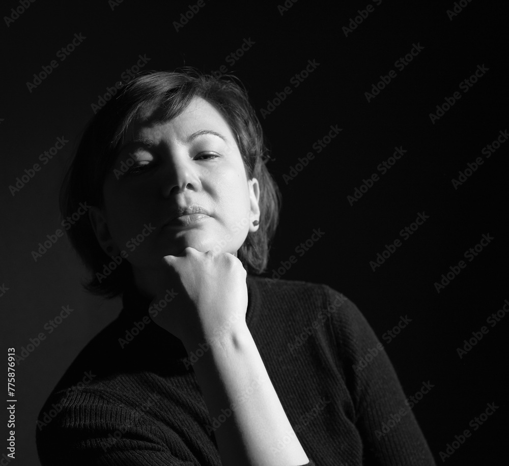 mature woman black and white portrait in short light mature woman black and white portrait in short light