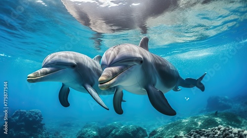 Dolphins Swim in the ocean with clear underwater views © Fajar