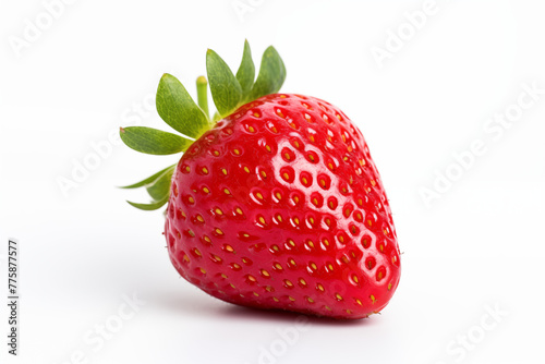 Beautiful shiny juicy ripe fresh red strawberry with leaves isolated on white background