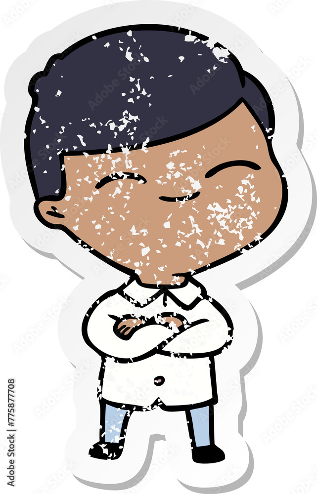 distressed sticker of a cartoon smiling boy distressed sticker of a cartoon smiling boy