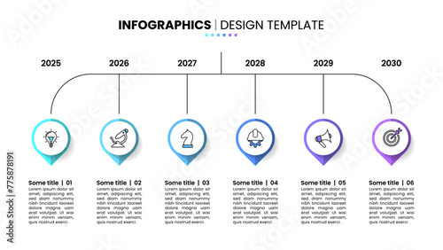 Infographic template. Timeline with years and 6 steps