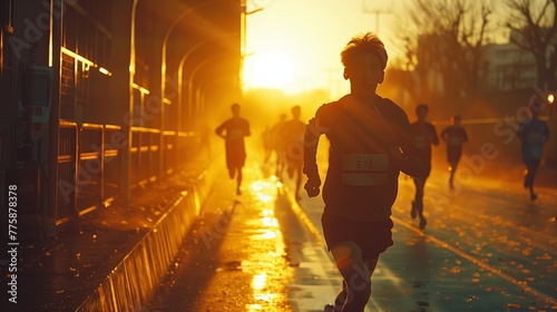 Sunrise Marathon in Silhouette, Endurance Running Scene photo