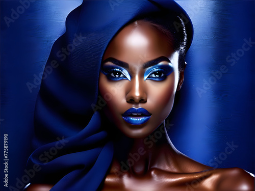 Majestic Black Women Against Indigo background(Generative AI)