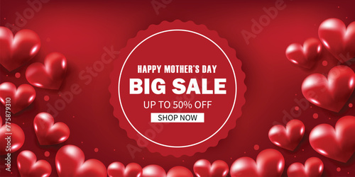 Happy mothers day big sale banner with 3d heart shape