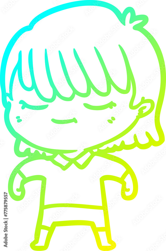 cold gradient line drawing of a cartoon woman cold gradient line drawing of a cartoon woman