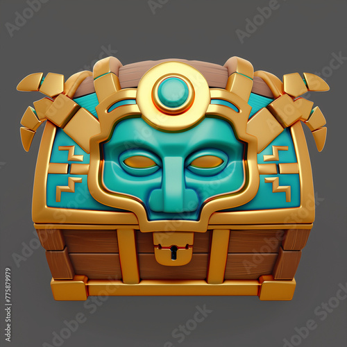 Mayan treasure chest. Inca treasure chest. Mayan loot box. Mayan chest game icon. 3D treasure chest icon. Game treasure chest. Mayan case. Aztec treasure chest