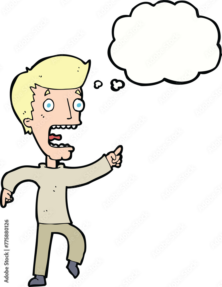 cartoon terrified man with thought bubble