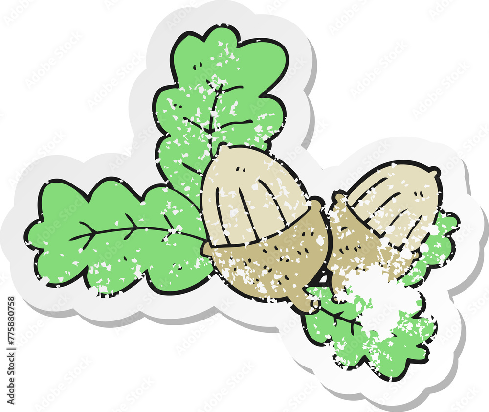 retro distressed sticker of a cartoon acorns and leaves retro distressed sticker of a cartoon acorns and leaves