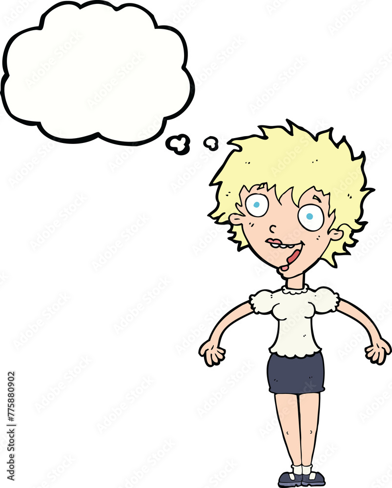 cartoon excited woman with thought bubble cartoon excited woman with thought bubble