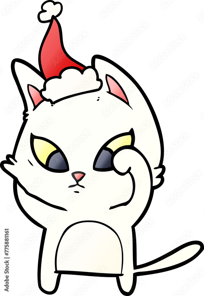 confused hand drawn gradient cartoon of a cat wearing santa hat confused hand drawn gradient cartoon of a cat wearing santa hat