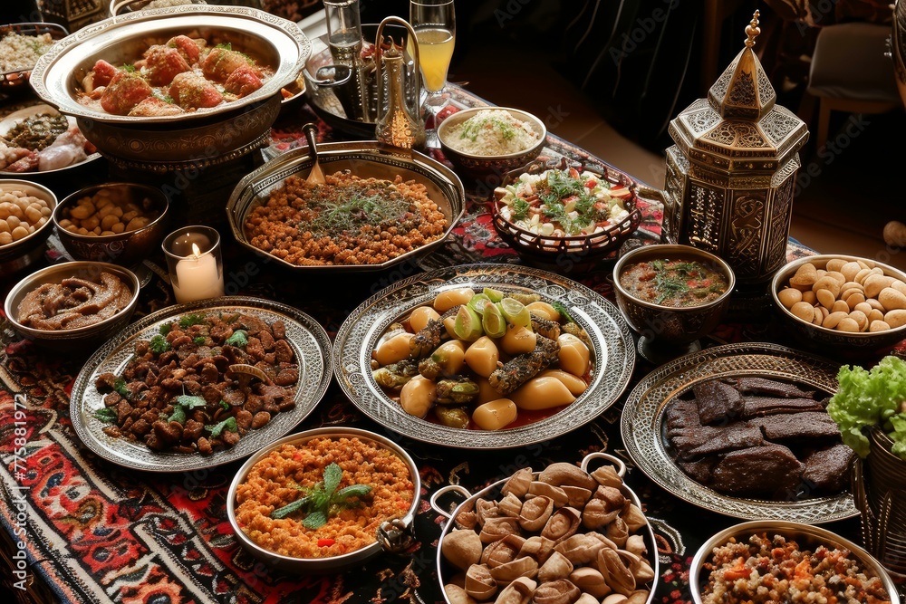 Fragrant Arabian dish table. Dinner arab. Generate Ai
