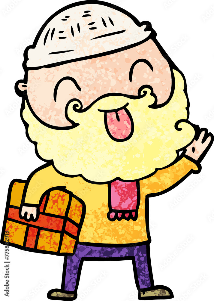man with beard carrying christmas present man with beard carrying christmas present