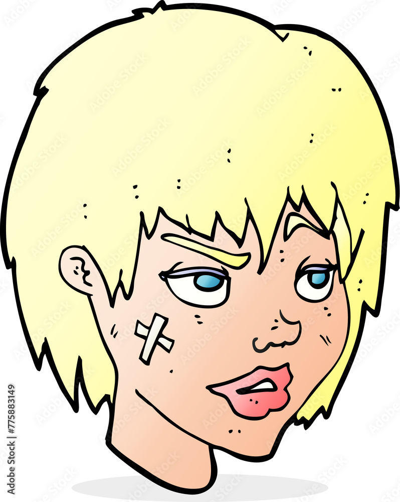 cartoon woman with plaster on face