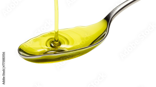 olive oil dropping off from the spoon, Isolated on transparent PNG background, Generative ai