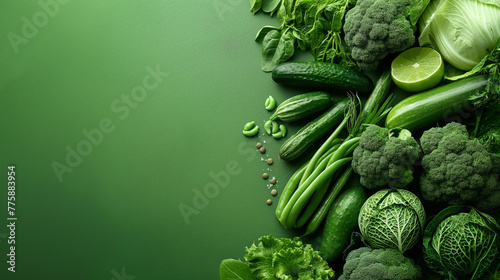 Fresh and vibrant selection of green vegetables artistically arranged, signifying health and vitality photo