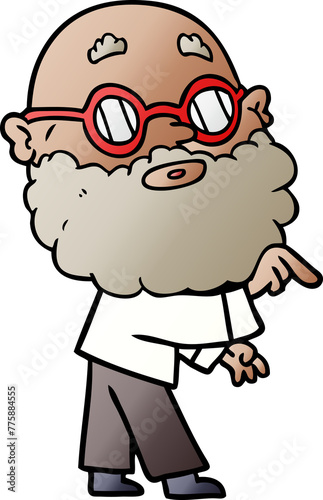 cartoon curious man with beard and glasses