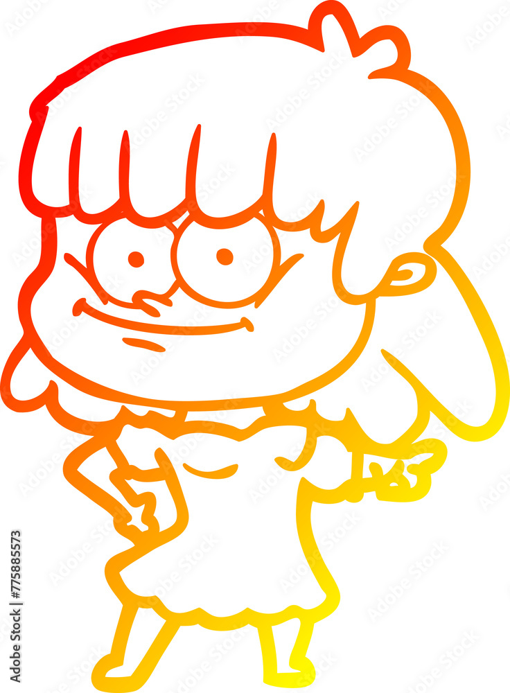 warm gradient line drawing of a cartoon smiling woman warm gradient line drawing of a cartoon smiling woman
