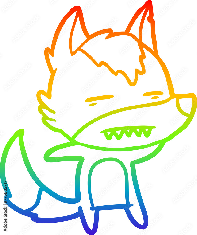 rainbow gradient line drawing of a cartoon wolf showing teeth rainbow gradient line drawing of a cartoon wolf showing teeth