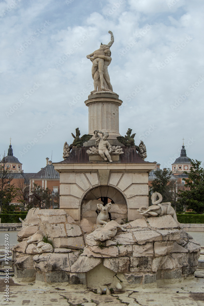 Fountain of Hercules and Antaeus, a world heritage site, in the gardens of the royal palace of Aranjuez, province of Madrid. Spain