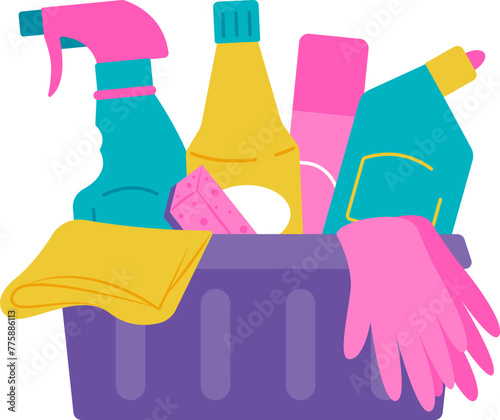 Cleaning products set. Janitorial supplies, household cleaning and housekeeping. Vector illustration