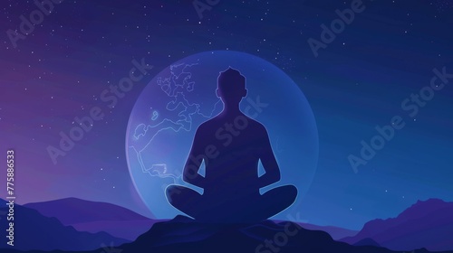 Person Sitting in Lotus Position in Front of Full Moon
