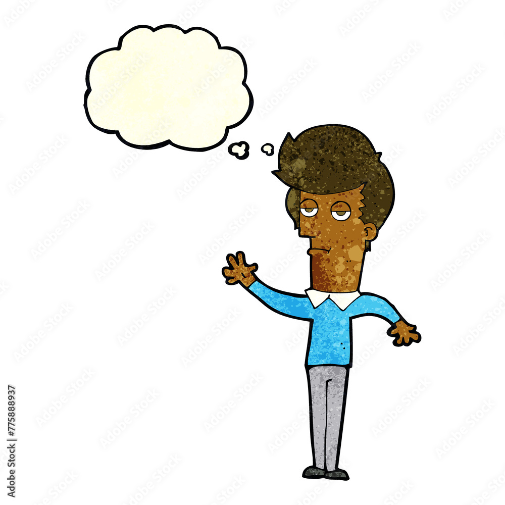 cartoon bored man waving with thought bubble cartoon bored man waving with thought bubble